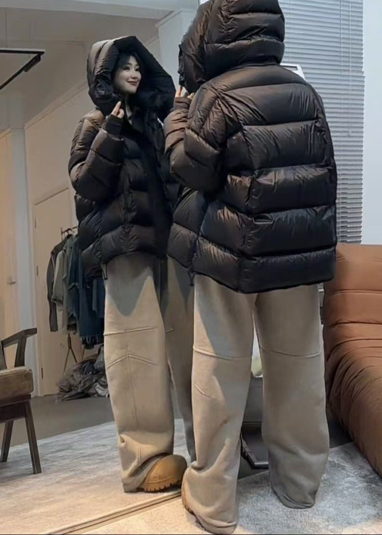 Organic Black Hooded Thick Duck Down Down Jacket Winter