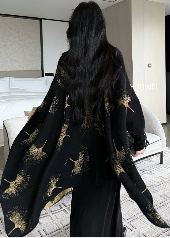 Organic Black Oversized Print Wear On Both Sides Cotton Shawl