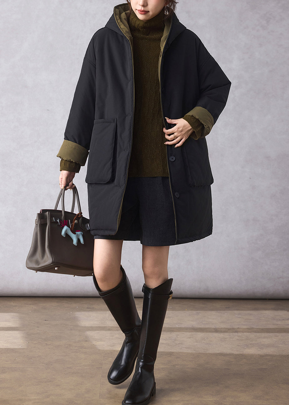Organic Black Oversized Wear On Both Sides Fine Cotton Filled Hoodie Coat Winter