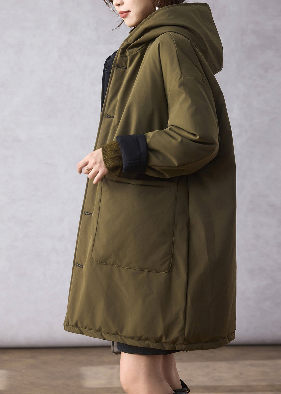 Organic Black Oversized Wear On Both Sides Fine Cotton Filled Hoodie Coat Winter