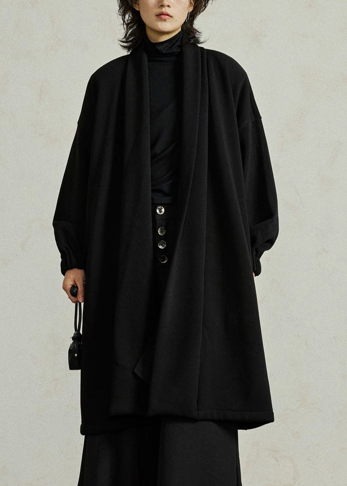 Organic Black Turtleneck Pockets Thick Long Coat Fall