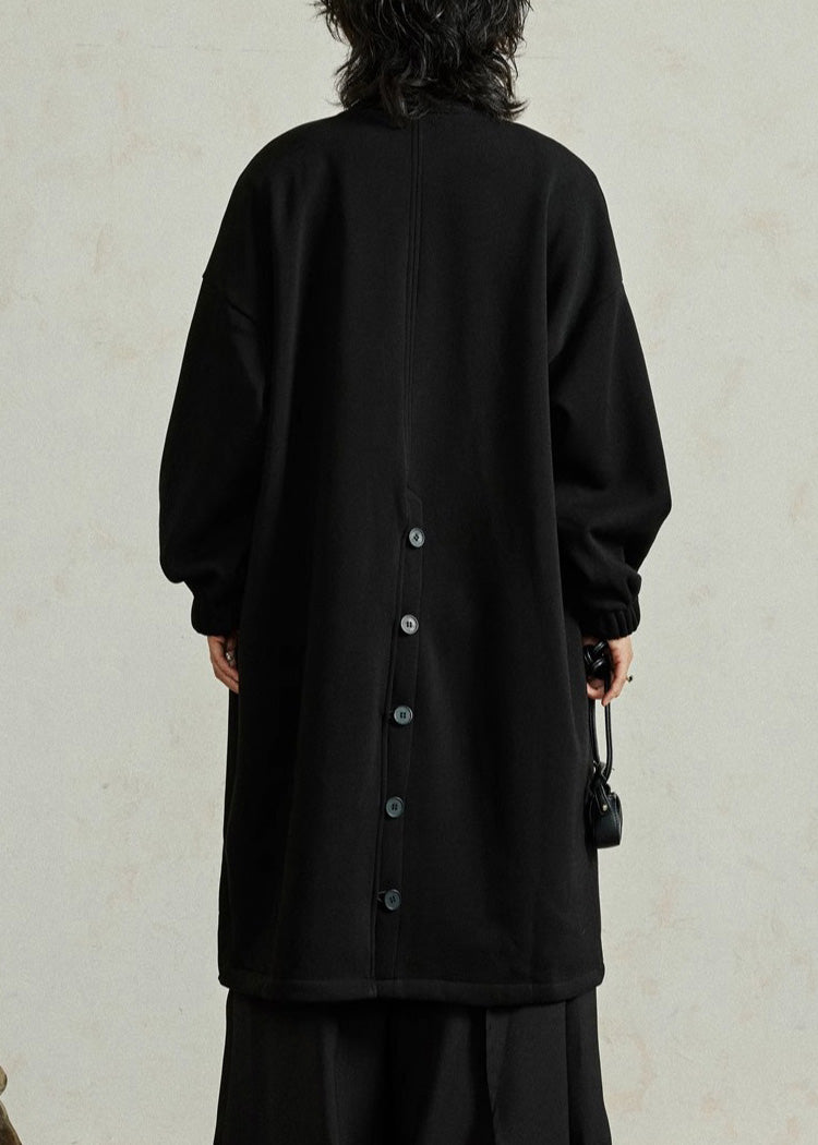 Organic Black Turtleneck Pockets Thick Long Coat Fall