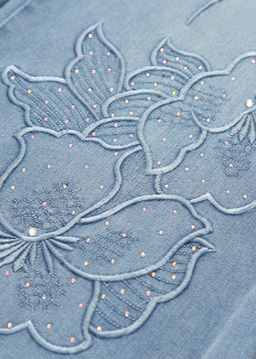 Organic Blue Embroidered Pockets Denim Pants Fall