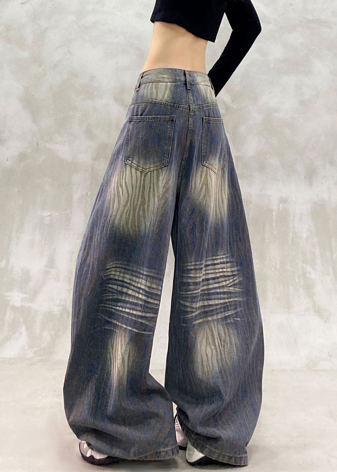Organic Blue Pockets Tie Dye Wide Leg Jeans