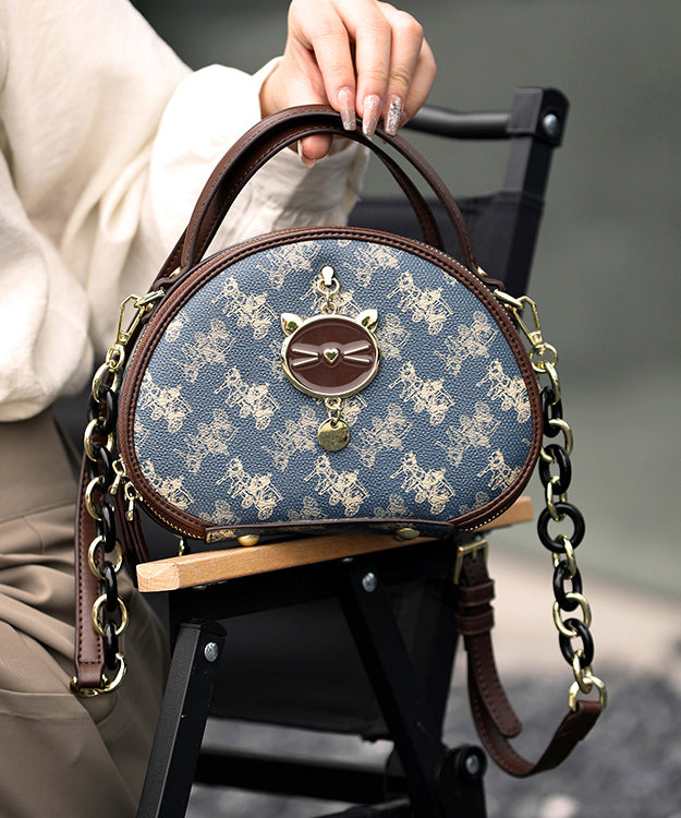 Organic Blue Print Faux Leather Round Bag