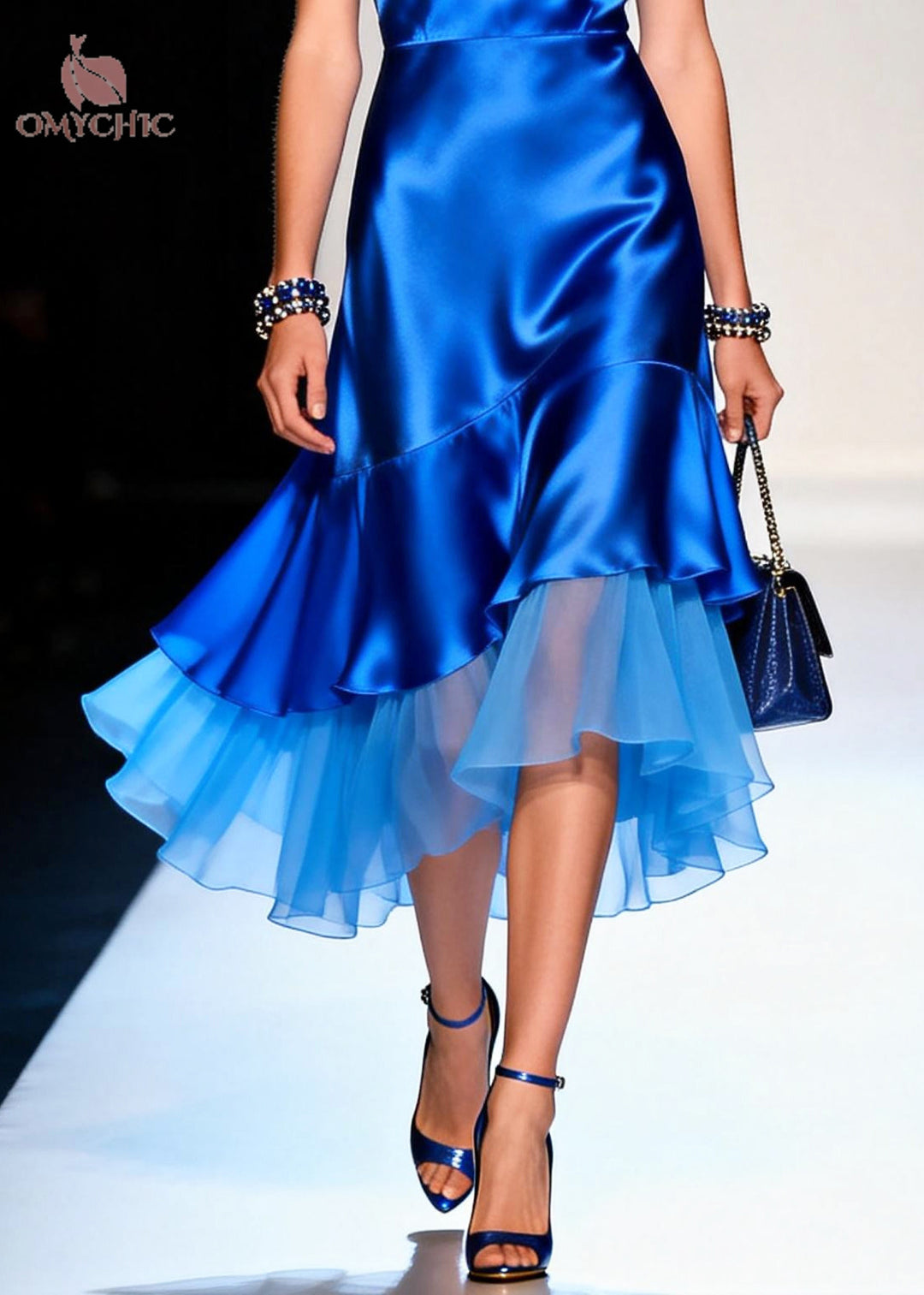 Organic Blue V Neck Patchwork Silk Cami Dresses Summer