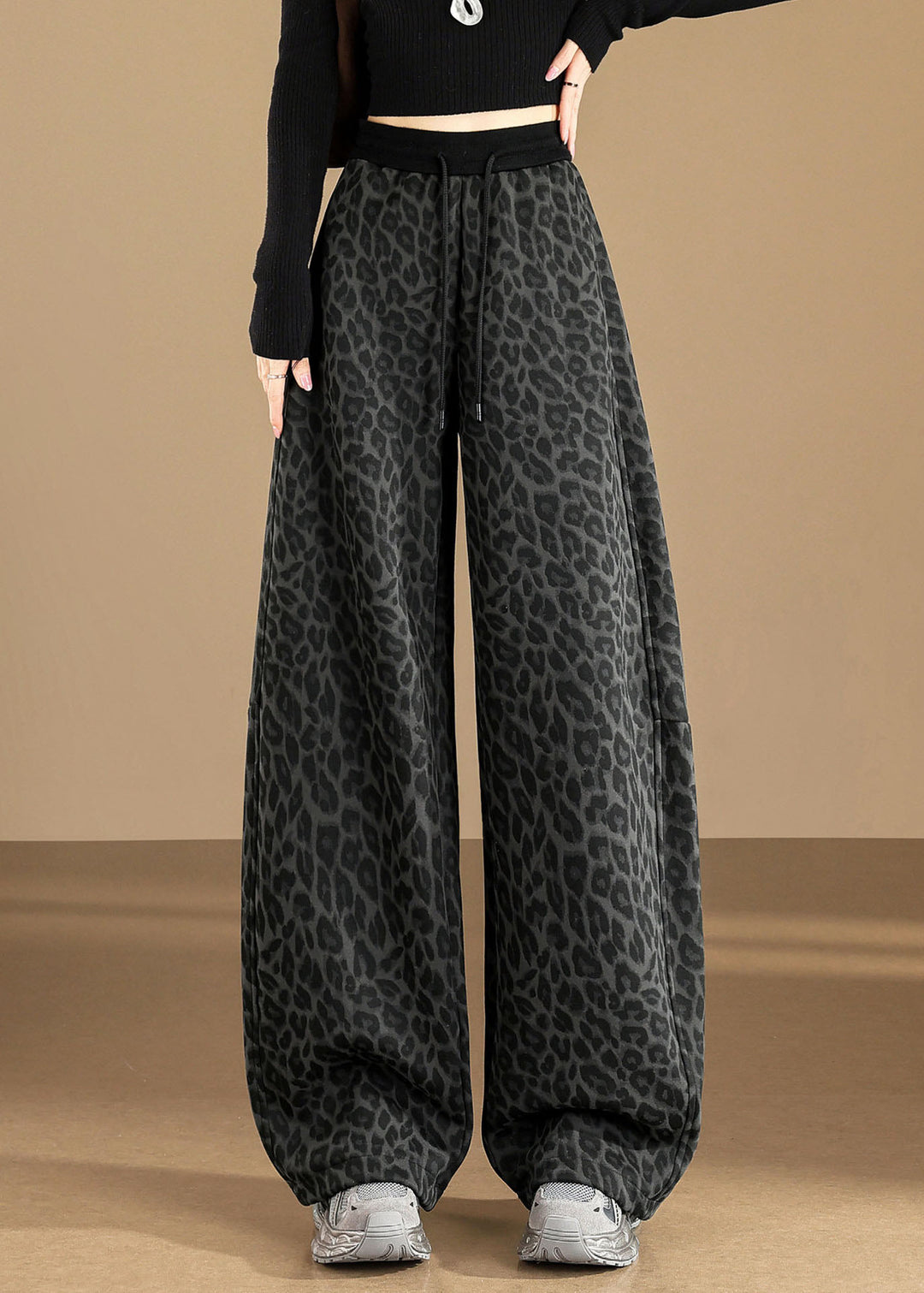 Organic Brown Leopard Print Cotton Harem Pants Fall