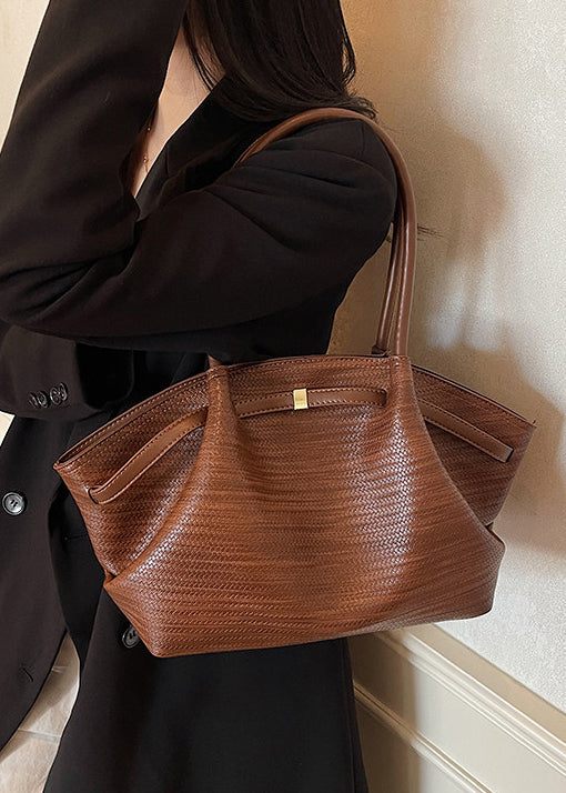 Organic Brown Solid Durable Faux Leather Women Handbags