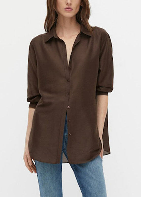 Organic Coffee Peter Pan Collar Draping Shirts Long Sleeve