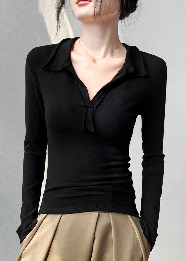 Organic Coffee V Neck Patchwork Slim Fit Cotton T Shirt Fall