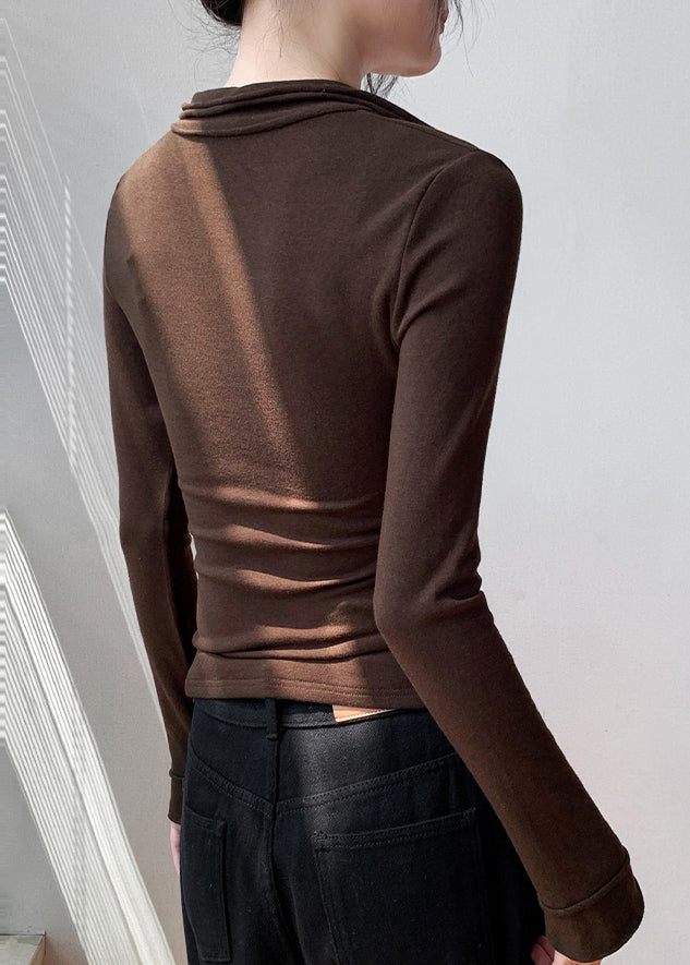 Organic Coffee V Neck Patchwork Slim Fit Cotton T Shirt Fall