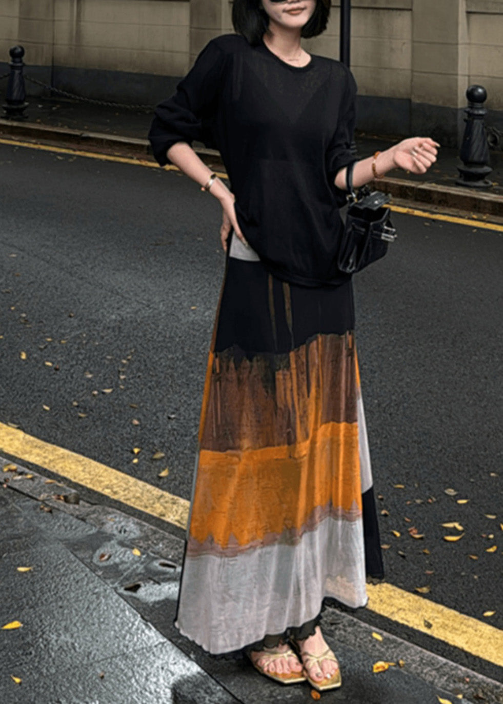 Organic Colorblock Asymmetrical Tie Dye Cotton A Line Skirt Spring