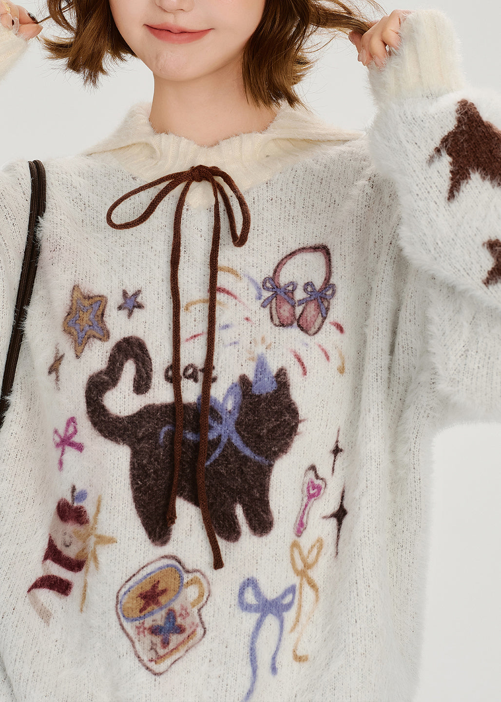 Organic Colorblock Cartoon Jacquard Patchwork Knitted Sweater Spring