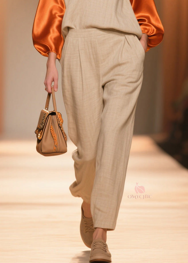 Organic Colorblock V Neck Silk Patchwork Linen Sets 2 Pieces Spring