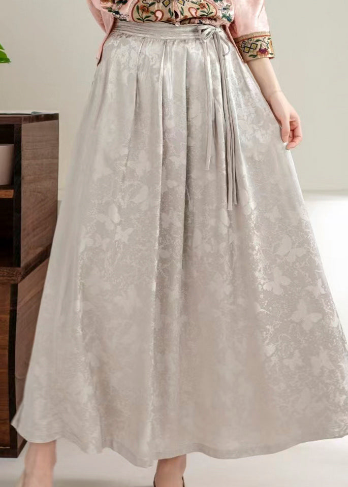 Organic Grass Green Jacquard Silk Holiday Skirts Spring