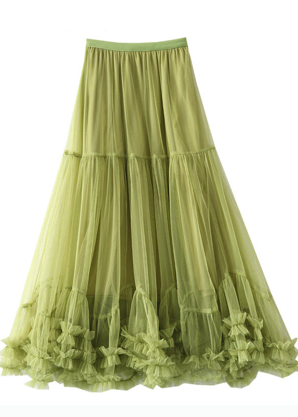 Organic Grass Green Ruffled Exra Large Hem Tulle Holiday Skirt Spring - Omychic