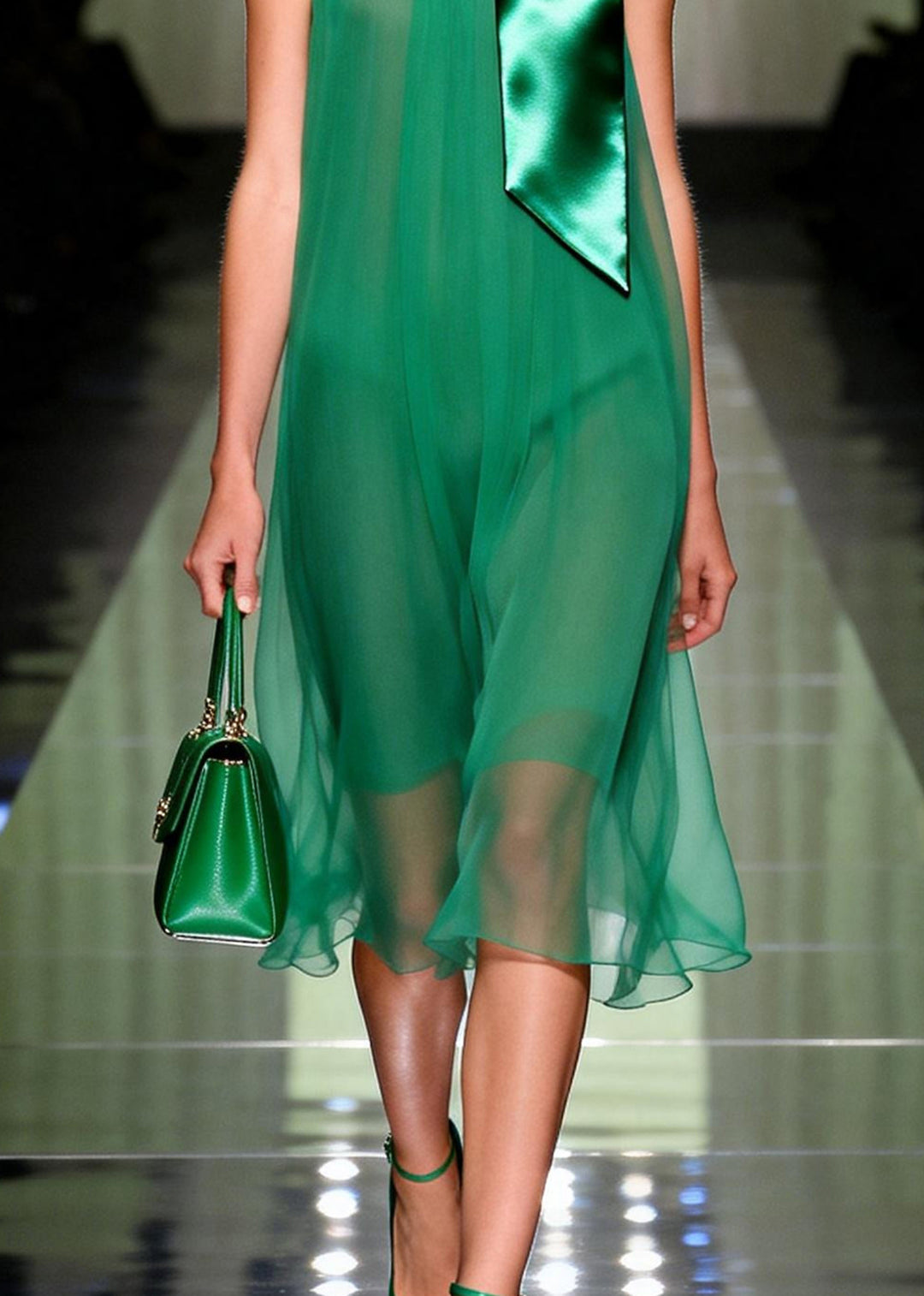 Organic Green Draping Chiffon Vacation Dress Summer