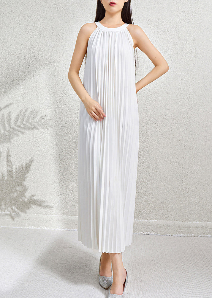 Organic Green Halter Wrinkled Pockets Long Dress Sleeveless