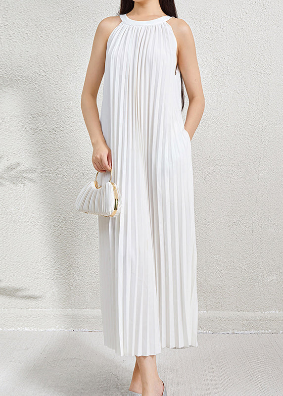 Organic Green Halter Wrinkled Pockets Long Dress Sleeveless