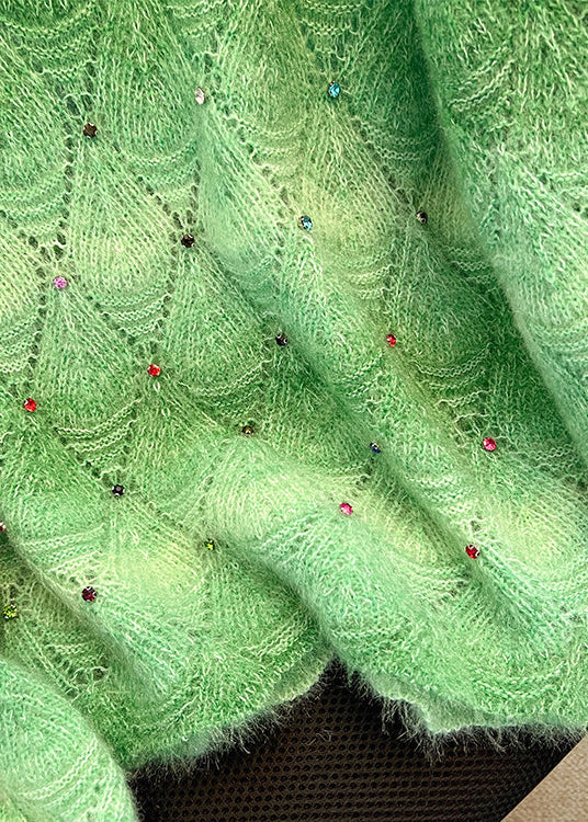 Organic Green Oversized Hollow Out Knit Sweater Tops Winter