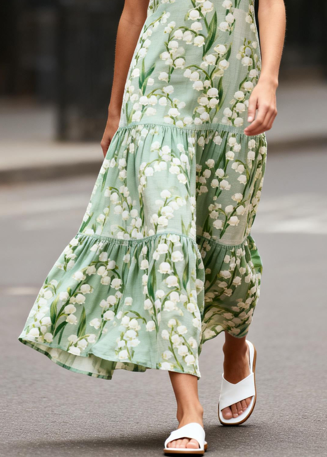 Organic Green Print Bow Cotton Cami Dress Summer