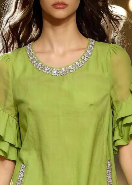 Organic Green Ruffled Zircon Cotton Tea Dress Summer