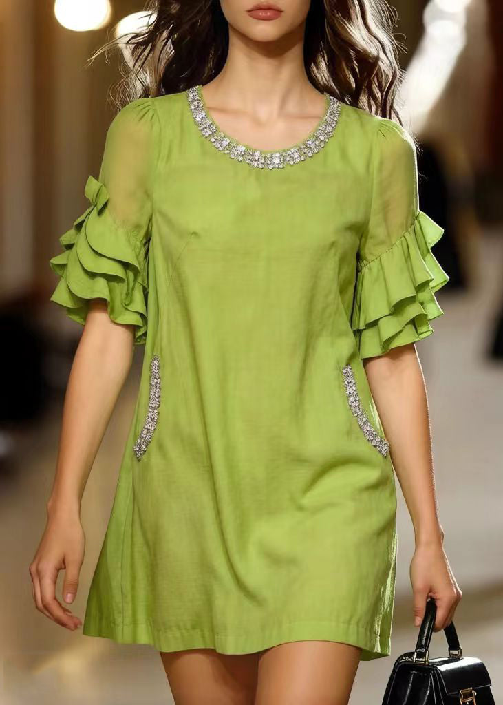 Organic Green Ruffled Zircon Cotton Tea Dress Summer