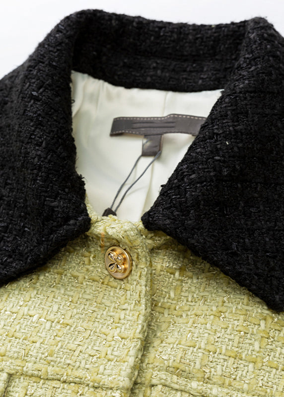 Organic Green Square Collar Patchwork Woolen Coat Long Sleeve