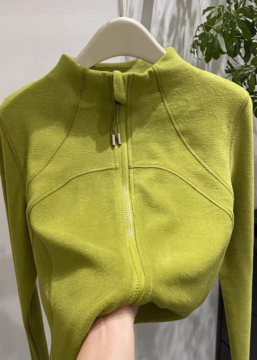 Organic Green Stand Collar Zippered Velour Coats Winter