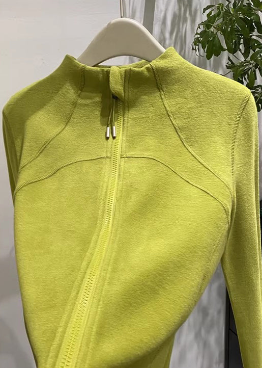 Organic Green Stand Collar Zippered Velour Coats Winter