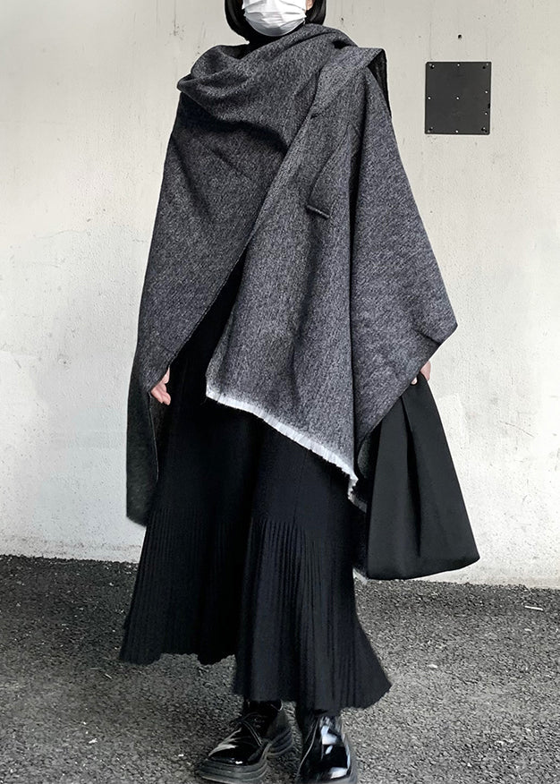 Organic Grey Oversized Asymmetrical Design Cashmere Scarf