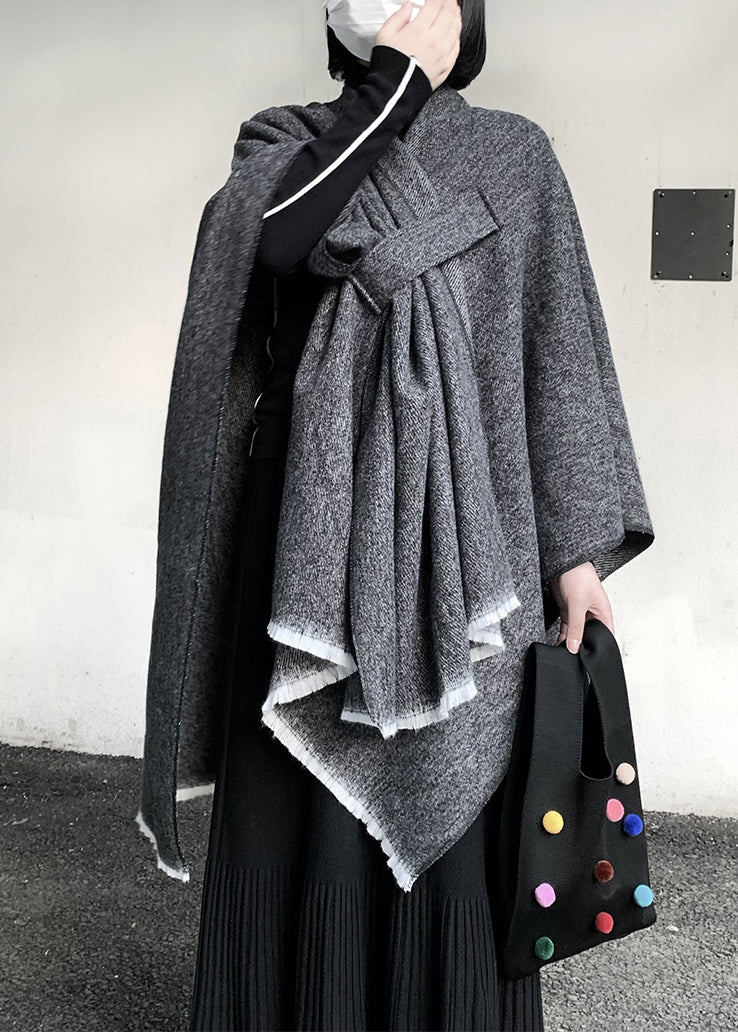 Organic Grey Oversized Asymmetrical Design Cashmere Scarf
