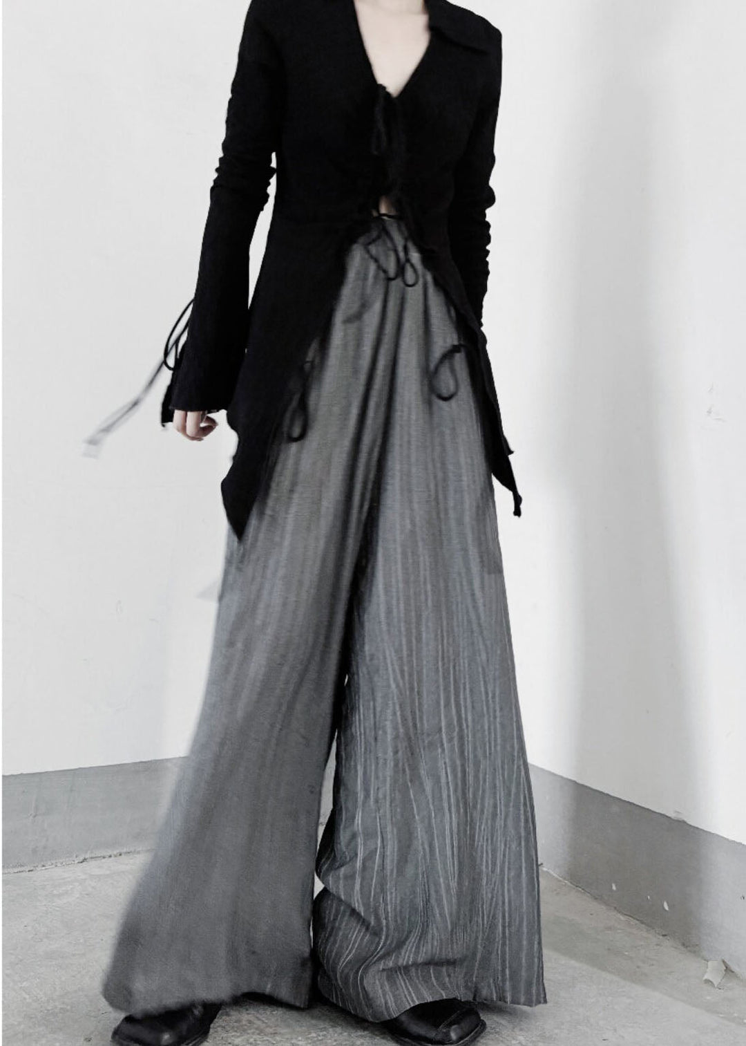 Organic Grey Oversized Wrinkled Cotton Wide Leg Pants Fall