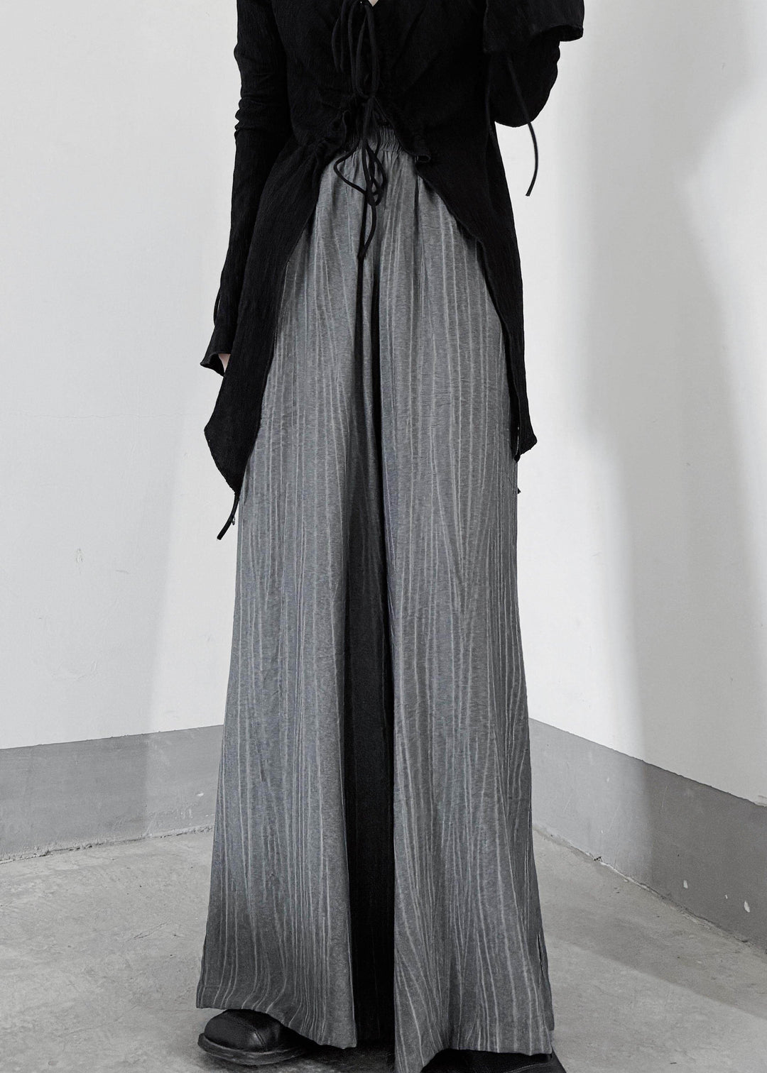 Organic Grey Oversized Wrinkled Cotton Wide Leg Pants Fall