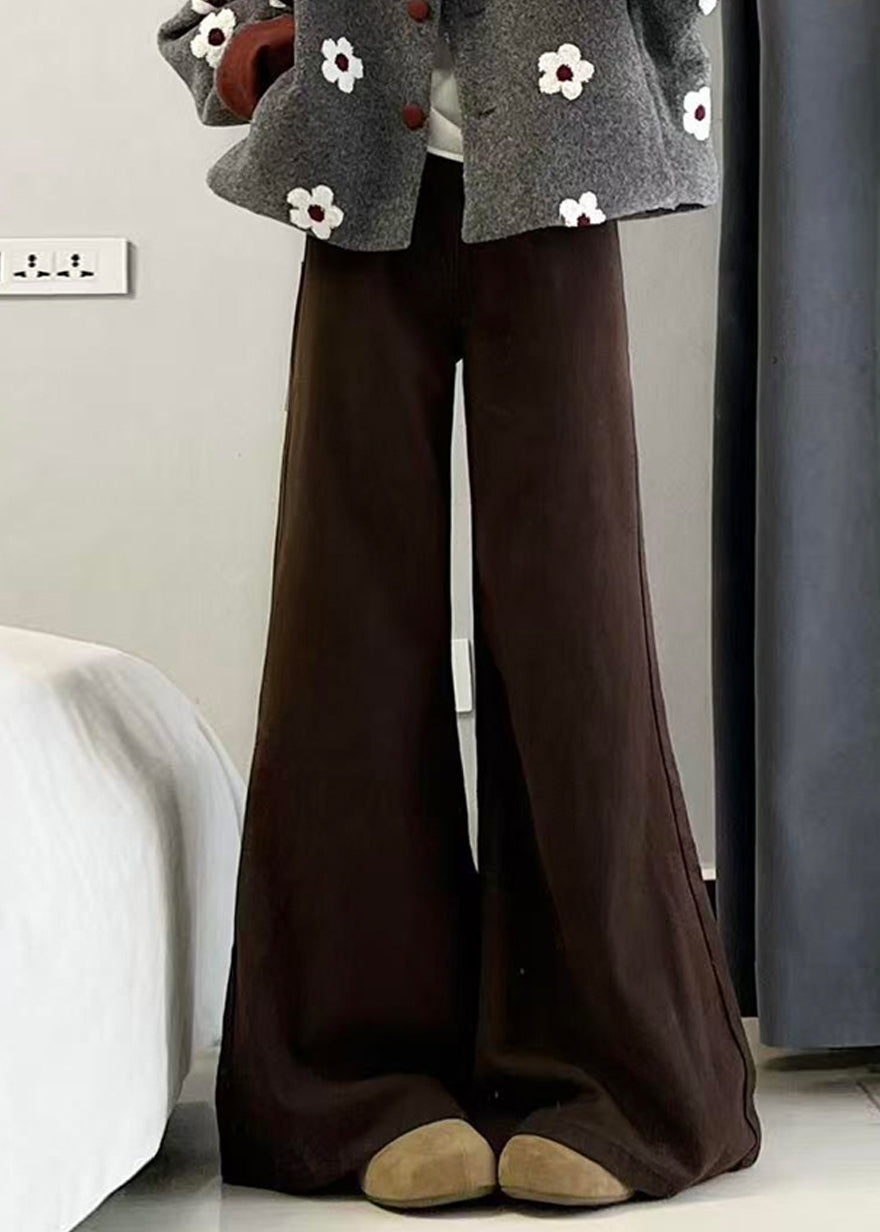 Organic Grey Print Button Woolen Coats And Wide Leg Pants Two Pieces Set Winter