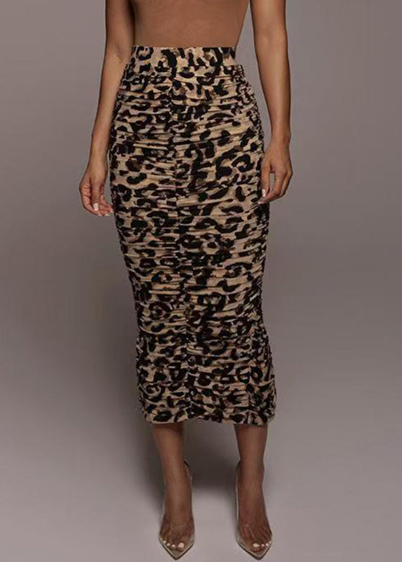 Organic Leopard Print High Waist Wrinkled Maxi Skirts Summer