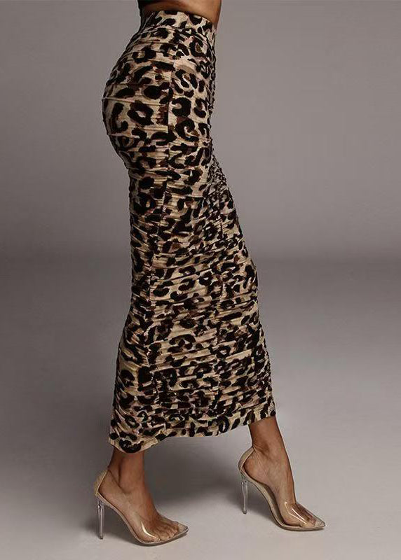 Organic Leopard Print High Waist Wrinkled Maxi Skirts Summer