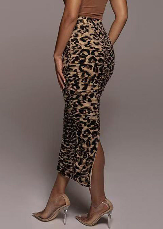 Organic Leopard Print High Waist Wrinkled Maxi Skirts Summer
