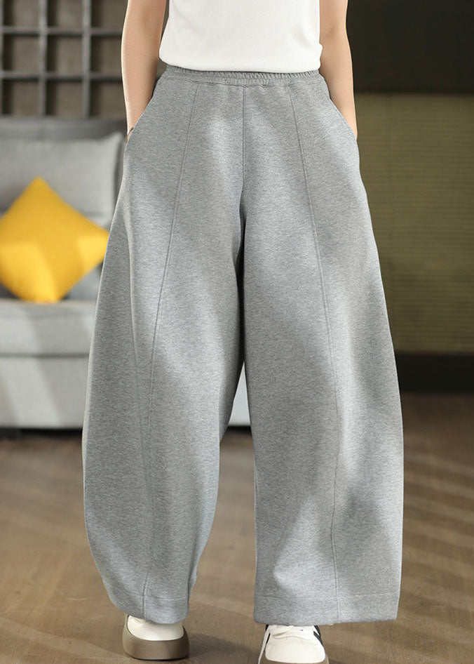 Organic Light Grey Elastic Waist Cotton Pants Trousers Fall