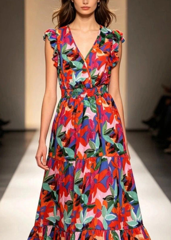 Organic Multi Ruffled Patchwork Maxi Dress Sleeveles