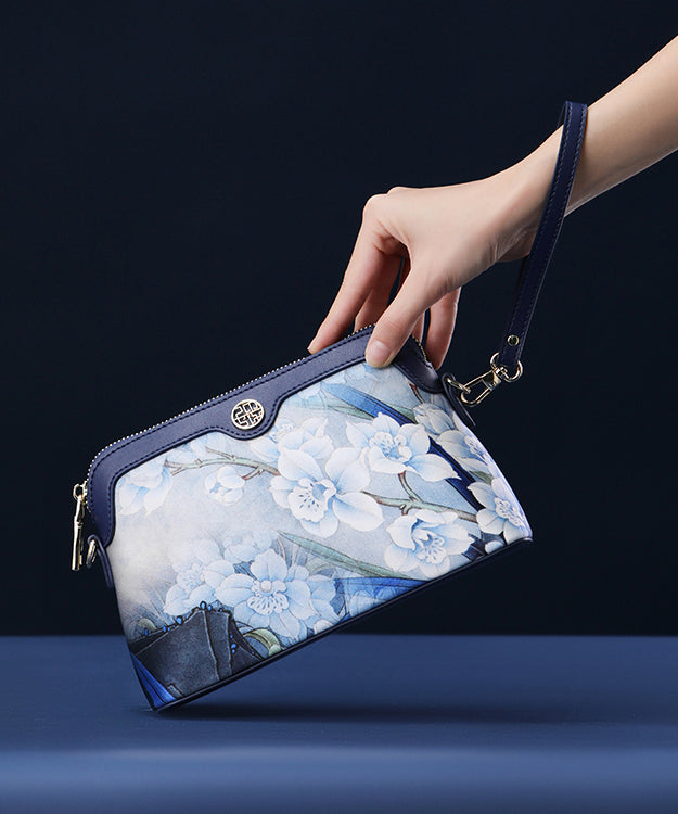 Organic Navy Print Versatile Silk Clutch Bag