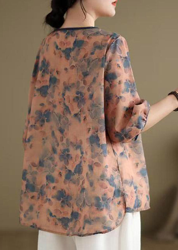 Organic Orange V Neck Print Low High Design Shirt Summer