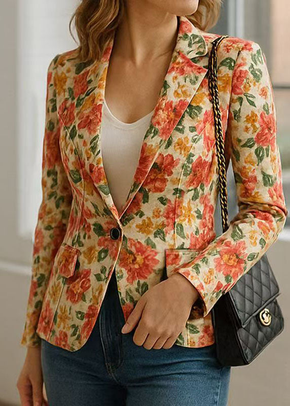 Organic Peter Pan Collar Print Cotton Suit Coats Fall