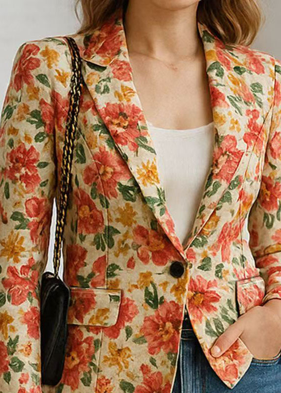 Organic Peter Pan Collar Print Cotton Suit Coats Fall