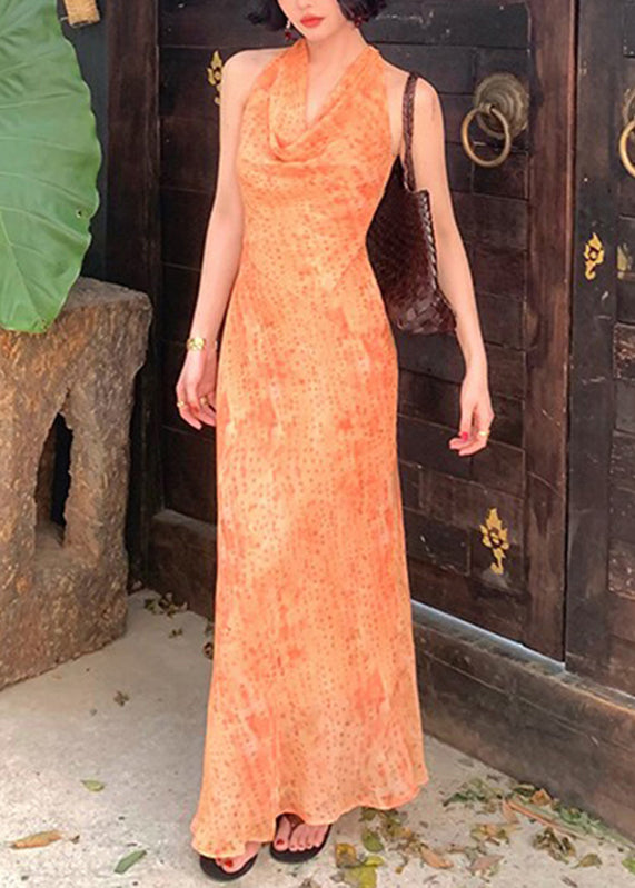 Organic Pink Cold Shoulder Chiffon Maxi Dresses Summer