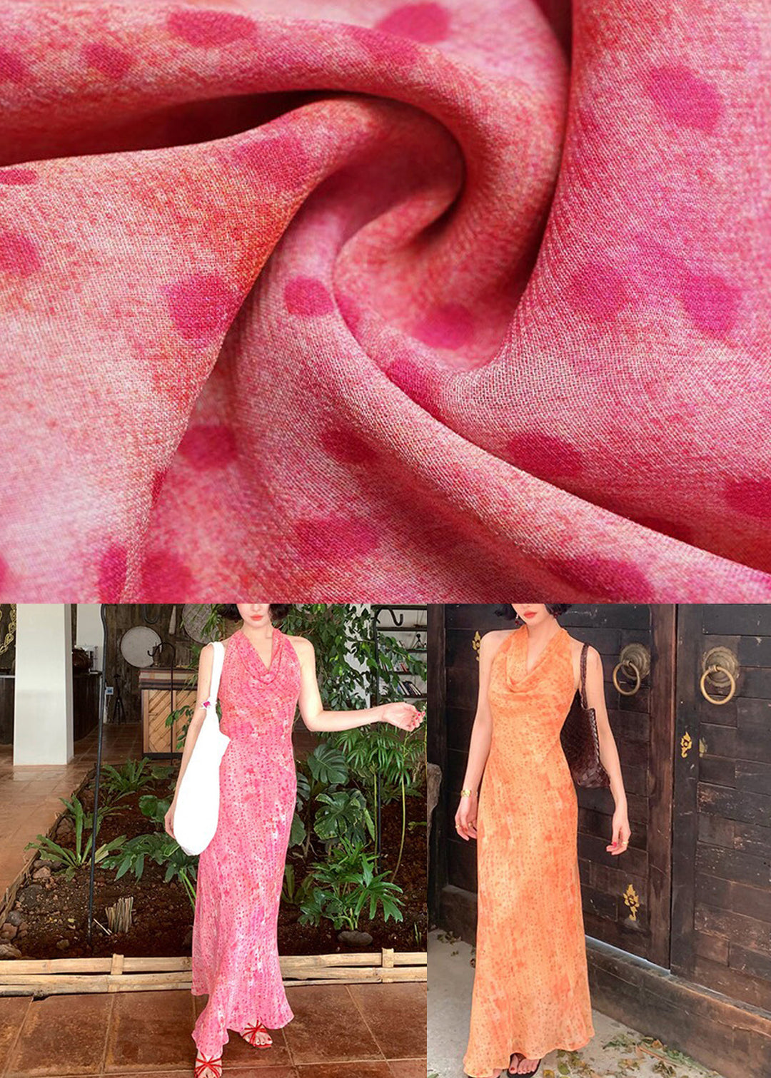 Organic Pink Cold Shoulder Chiffon Maxi Dresses Summer