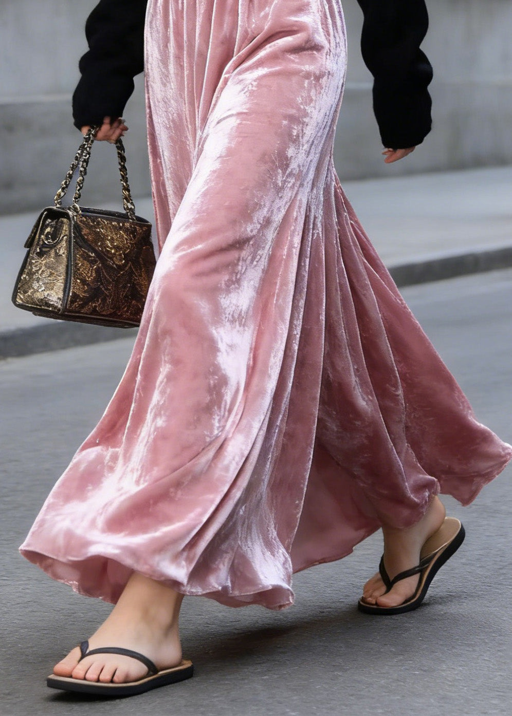 Organic Pink High Waist Wrinkled Velvet Skirts Spring