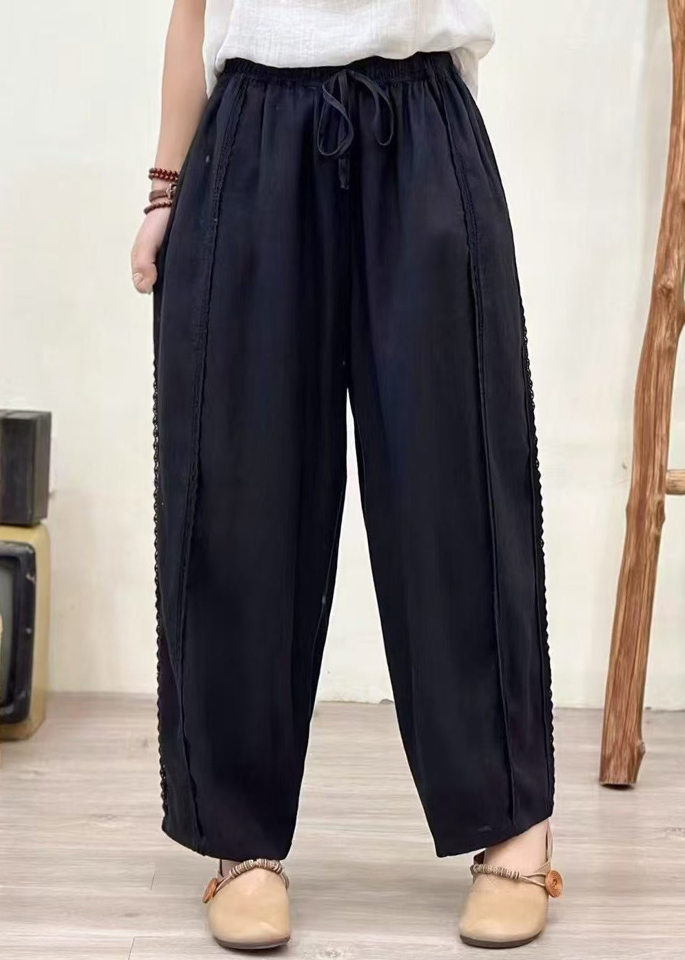 Organic Pink Oversized Patchwork Lace Pants Summer