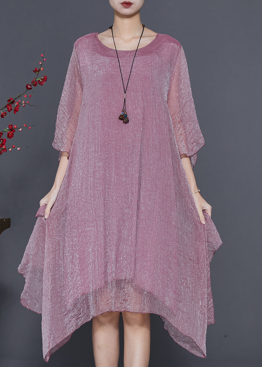 Organic Purple Asymmetrical Design Silk Maxi Dresses Summer