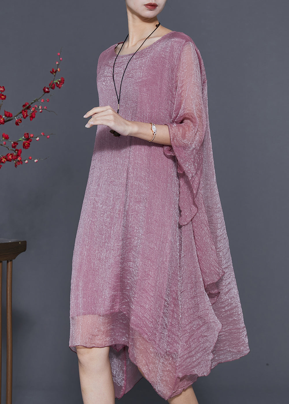 Organic Purple Asymmetrical Design Silk Maxi Dresses Summer